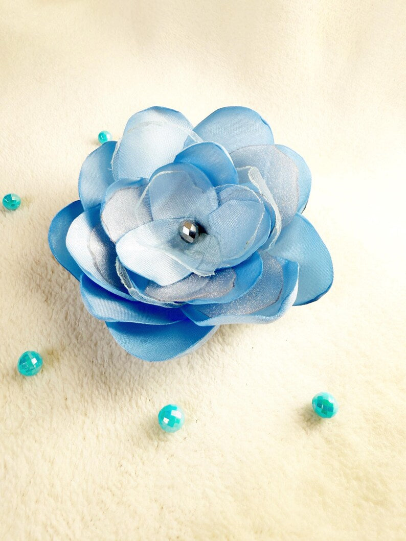 Light Blue FABRIC FLOWER Brooch
