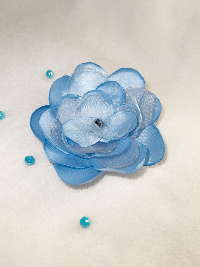 Light Blue FABRIC FLOWER Brooch