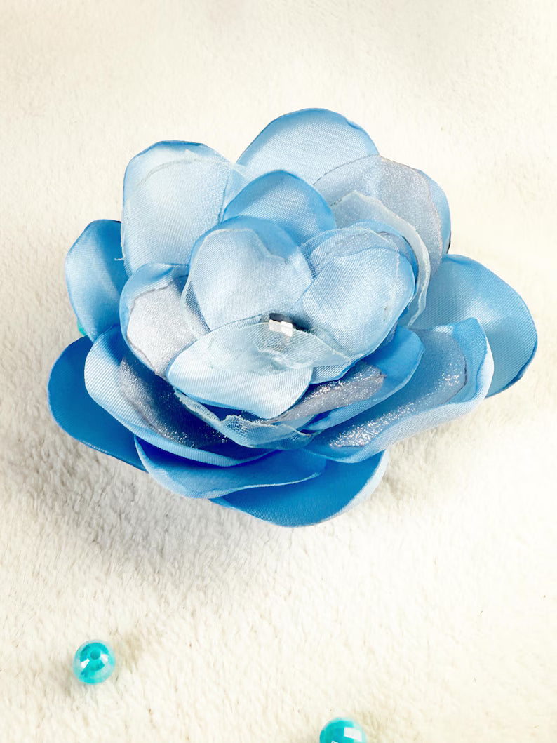 Light Blue FABRIC FLOWER Brooch