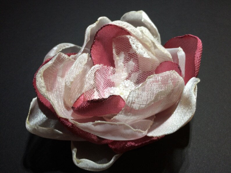 White and Pink FABRIC FLOWER Brooch