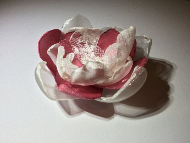 White and Pink FABRIC FLOWER Brooch